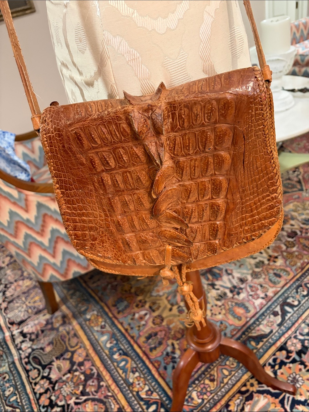 Vintage crocodile Leather Crossbody Bag